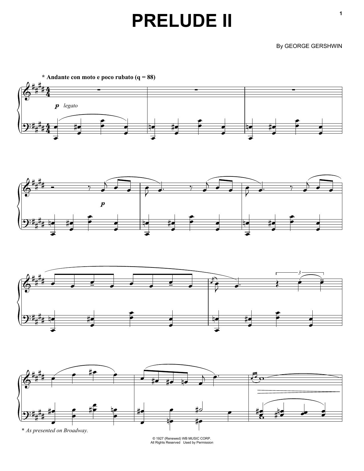 Download George Gershwin Prelude II (Andante Con Moto E Poco Rubato) Sheet Music and learn how to play Piano PDF digital score in minutes