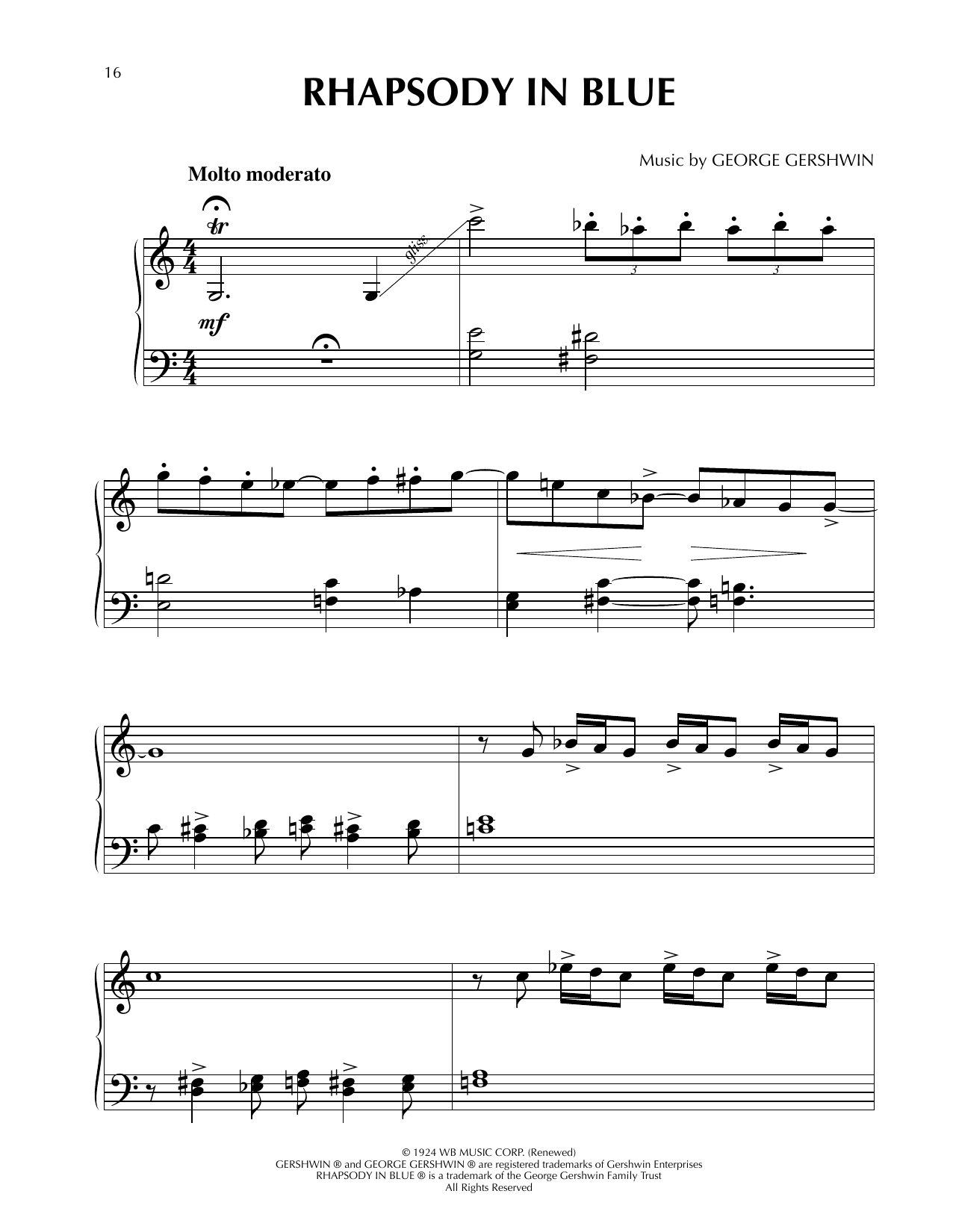 Download George Gershwin Rhapsody In Blue (from Fantasia 2000) Sheet Music and learn how to play Easy Piano PDF digital score in minutes