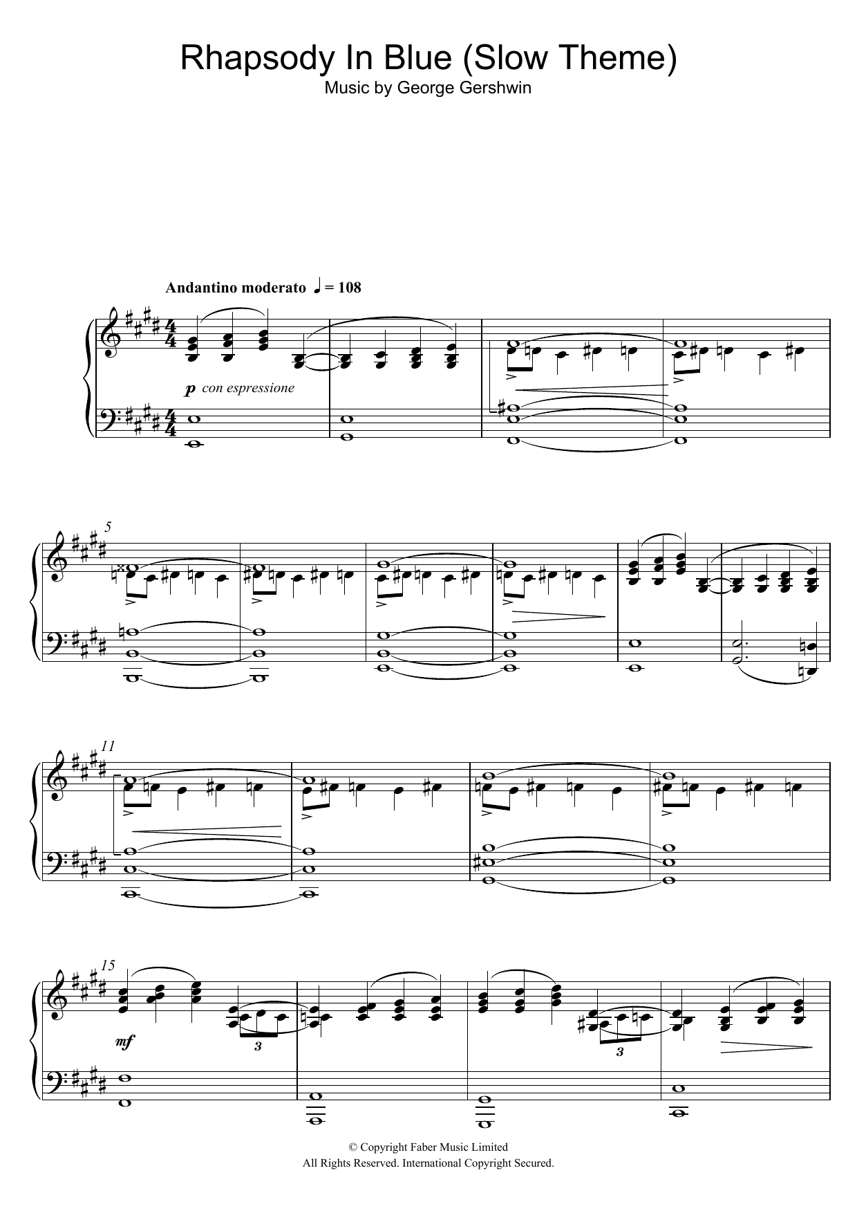 Download George Gershwin Rhapsody In Blue (Slow Theme) Sheet Music and learn how to play Piano Solo PDF digital score in minutes