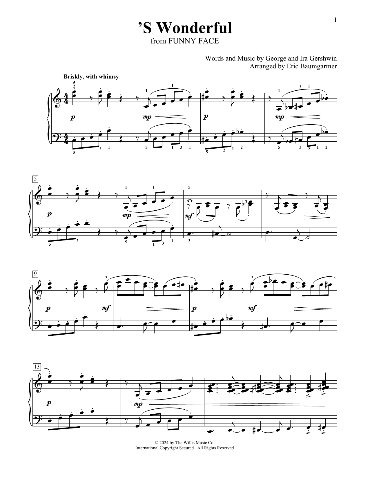 Download George Gershwin 'S Wonderful (arr. Eric Baumgartner) Sheet Music and learn how to play Educational Piano PDF digital score in minutes