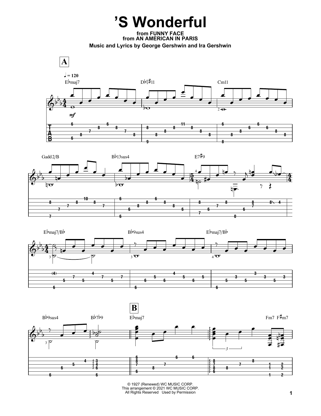Download George Gershwin 'S Wonderful (arr. Matt Otten) Sheet Music and learn how to play Solo Guitar PDF digital score in minutes