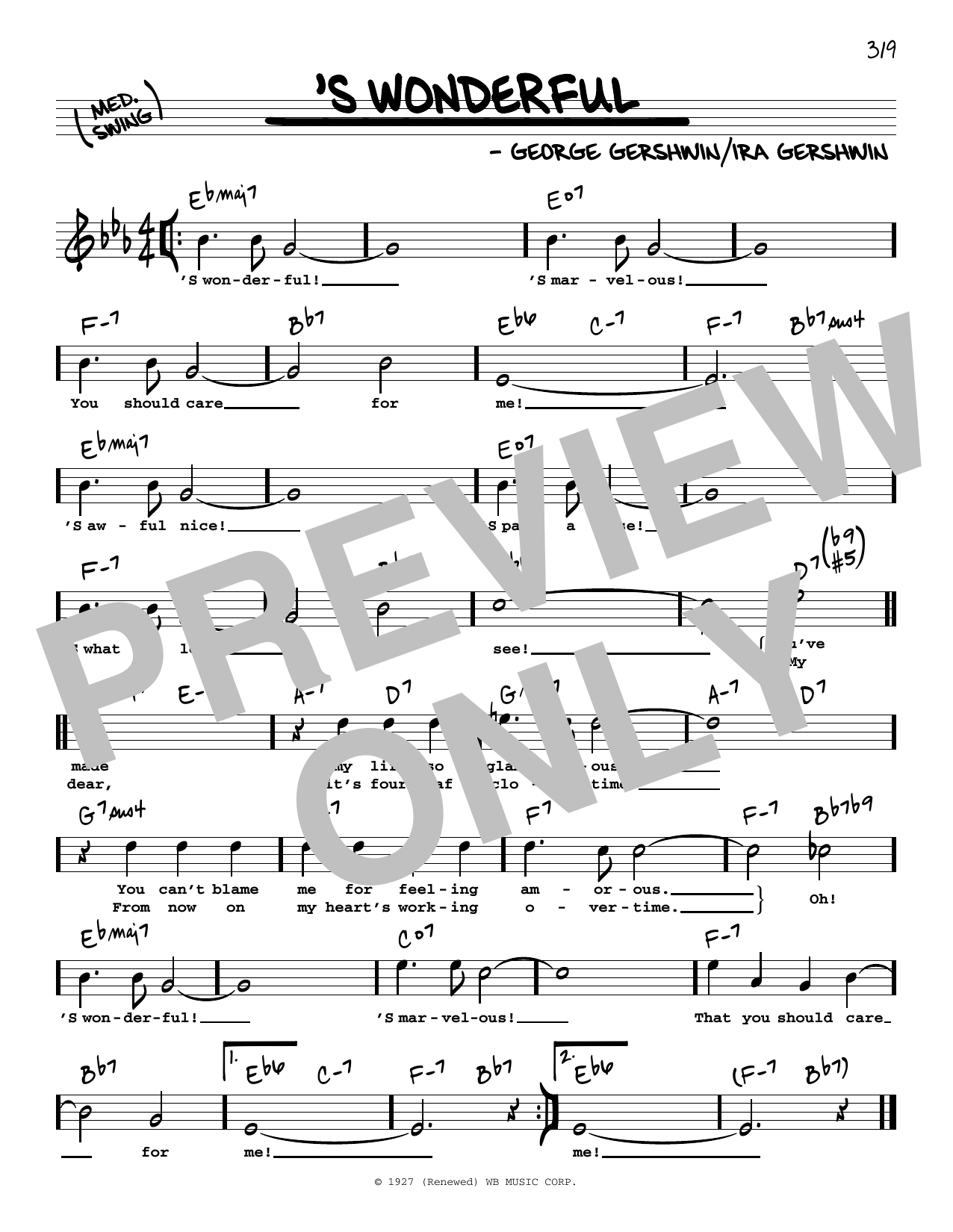 Download George Gershwin 'S Wonderful (High Voice) Sheet Music and learn how to play Real Book – Melody, Lyrics & Chords PDF digital score in minutes