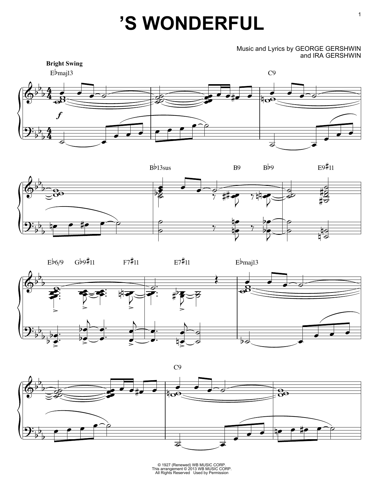 Download George Gershwin 'S Wonderful [Jazz version] (arr. Brent Edstrom) Sheet Music and learn how to play Piano & Vocal PDF digital score in minutes