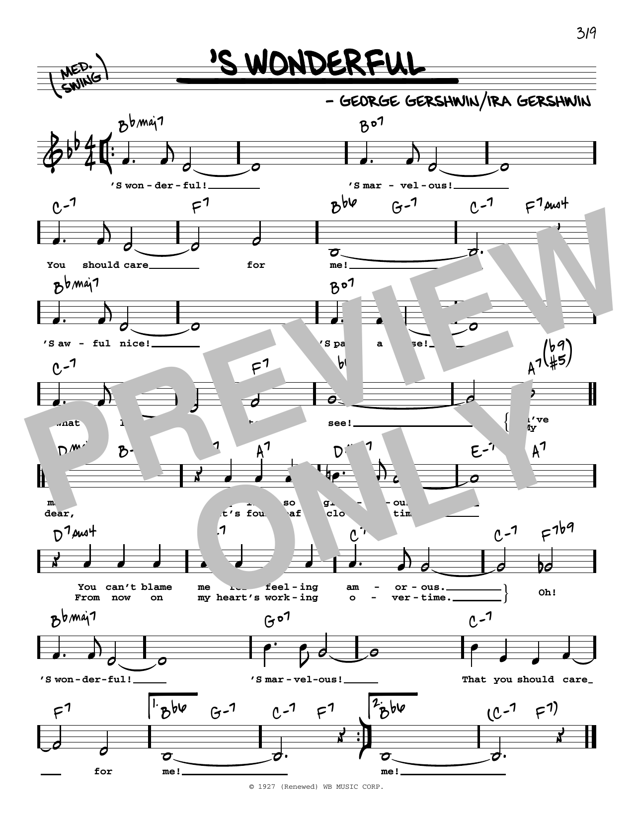 Download George Gershwin 'S Wonderful (Low Voice) Sheet Music and learn how to play Real Book – Melody, Lyrics & Chords PDF digital score in minutes