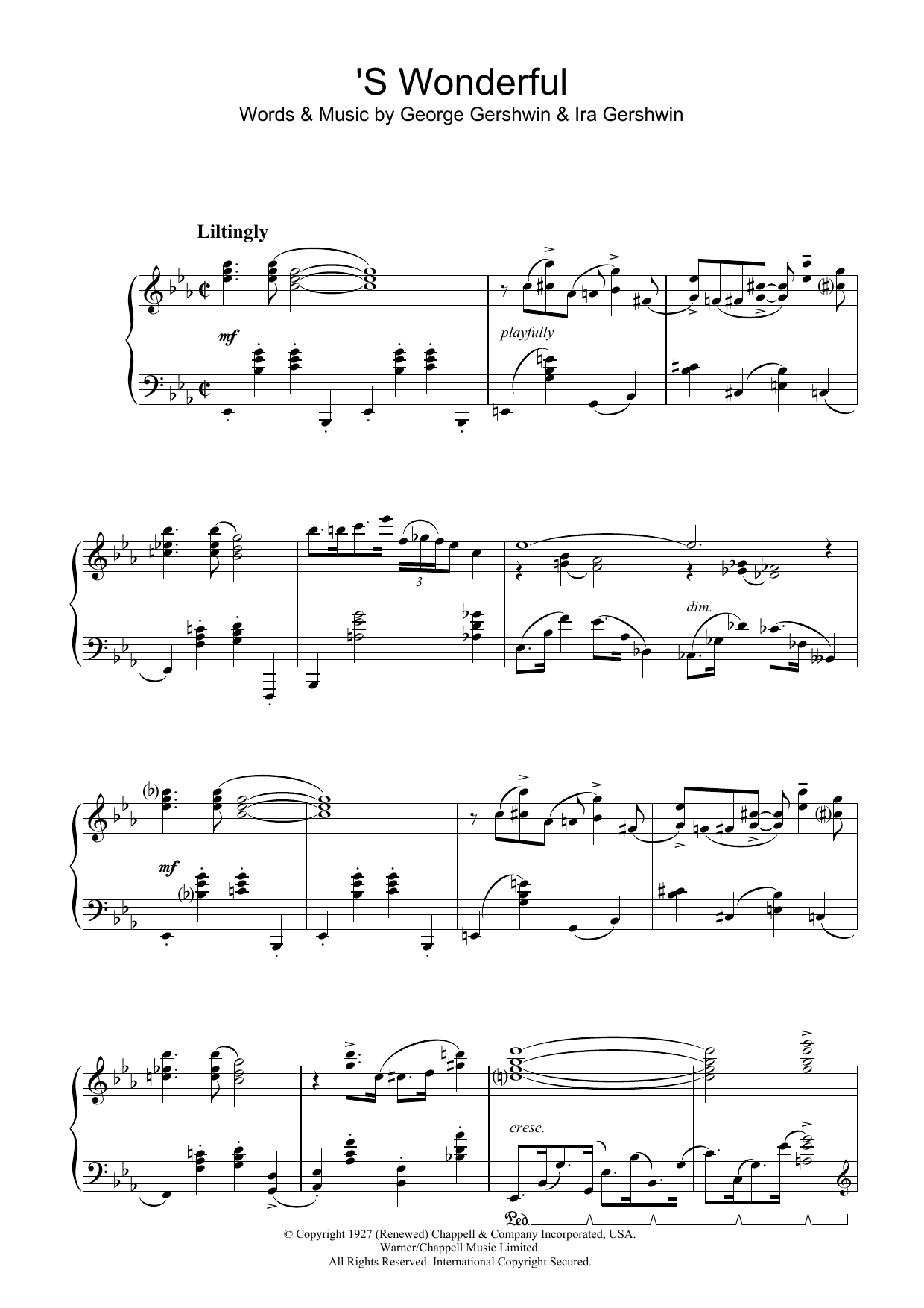 Download George Gershwin 'S Wonderful Sheet Music and learn how to play Easy Piano PDF digital score in minutes