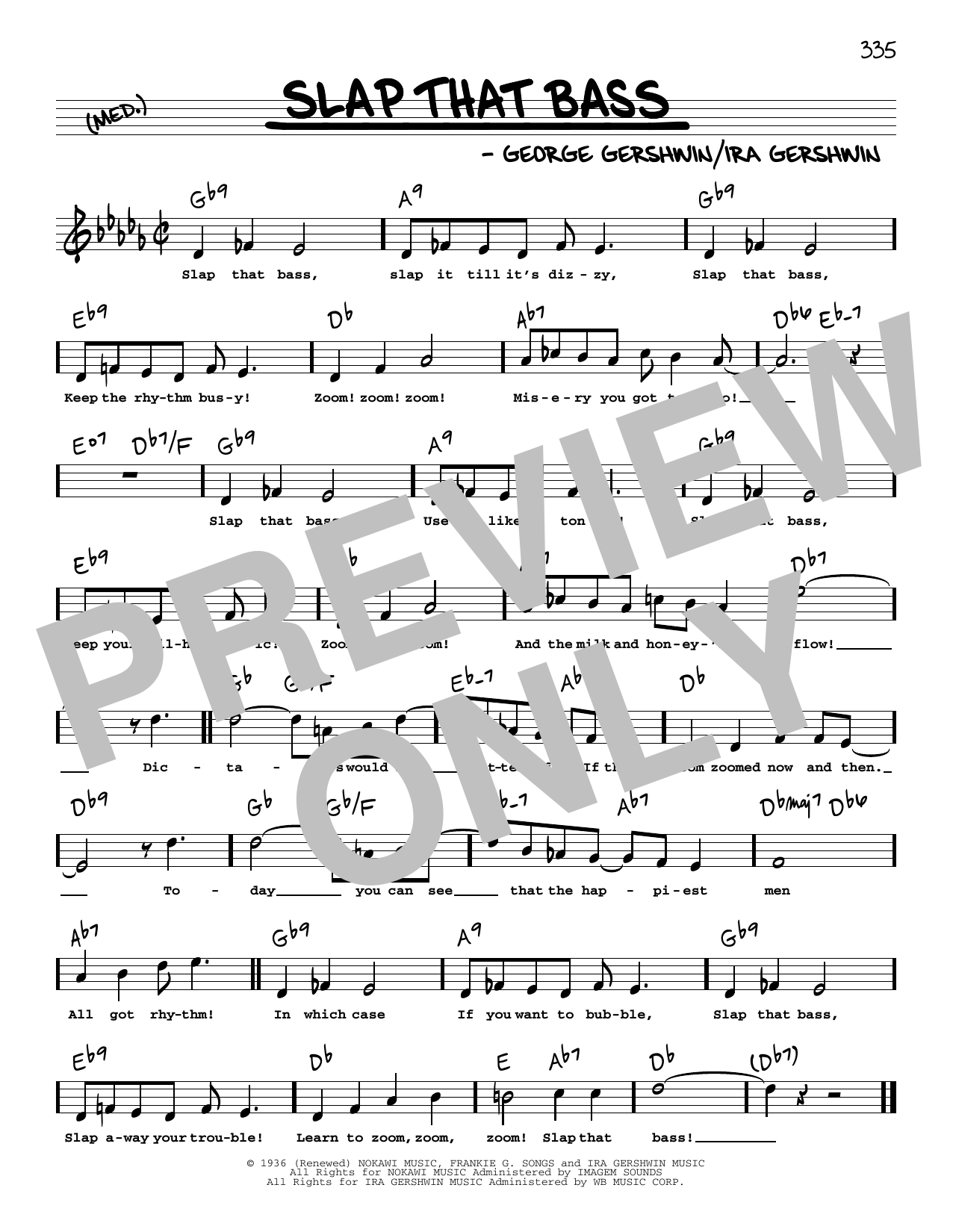 Download George Gershwin Slap That Bass (High Voice) Sheet Music and learn how to play Real Book – Melody, Lyrics & Chords PDF digital score in minutes