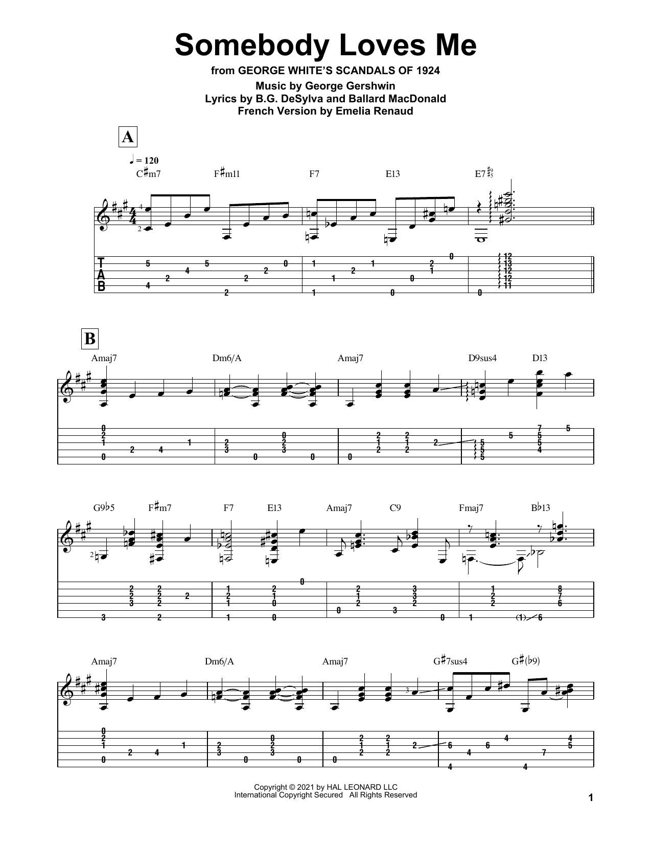 Download George Gershwin Somebody Loves Me (arr. Matt Otten) Sheet Music and learn how to play Solo Guitar PDF digital score in minutes
