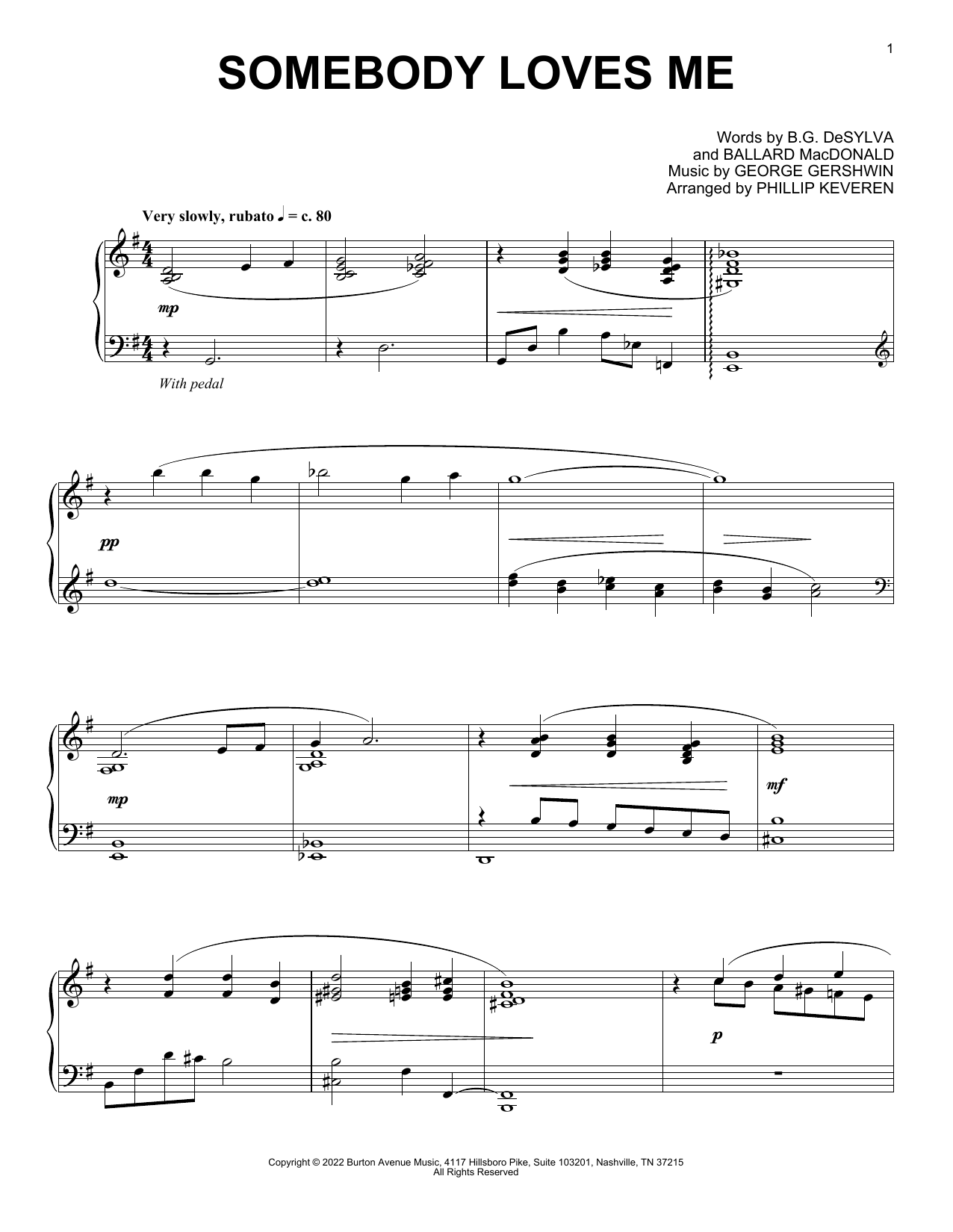 Download George Gershwin Somebody Loves Me (arr. Phillip Keveren) Sheet Music and learn how to play Piano Solo PDF digital score in minutes