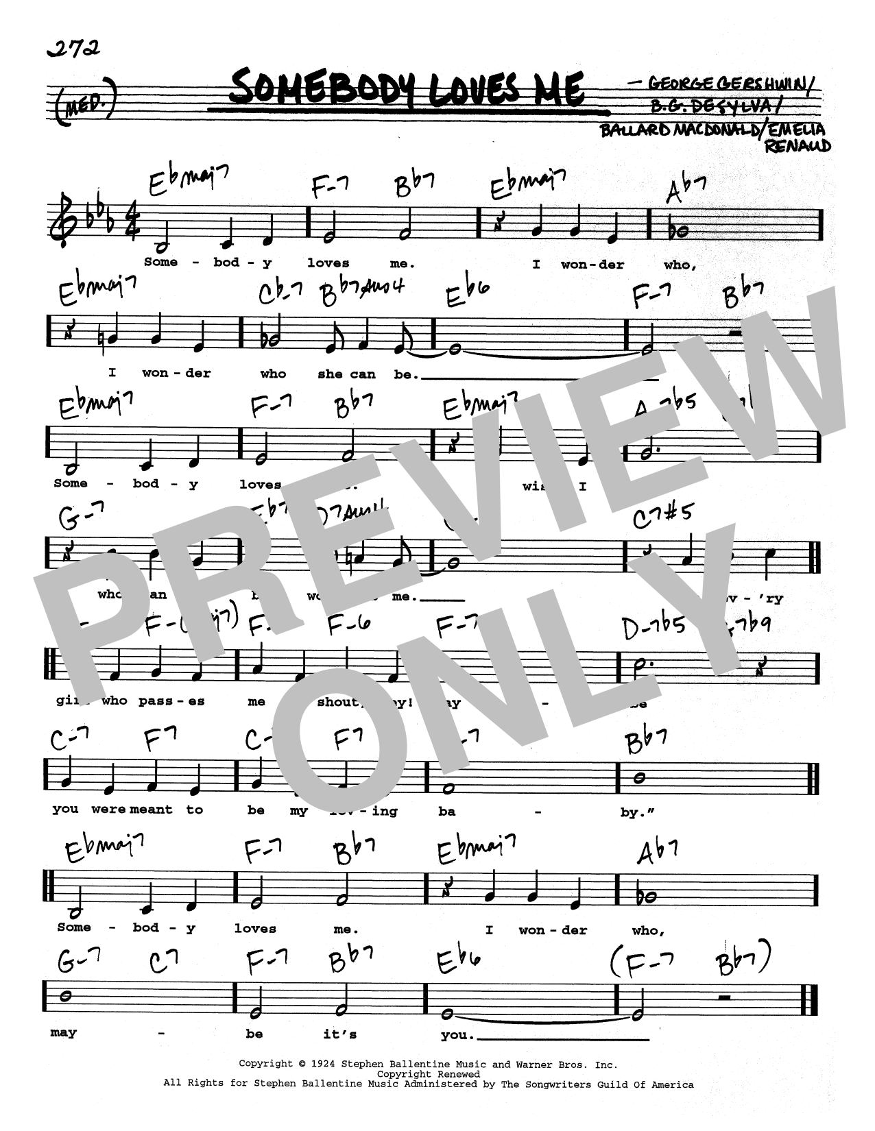 Download George Gershwin Somebody Loves Me (Low Voice) Sheet Music and learn how to play Real Book – Melody, Lyrics & Chords PDF digital score in minutes