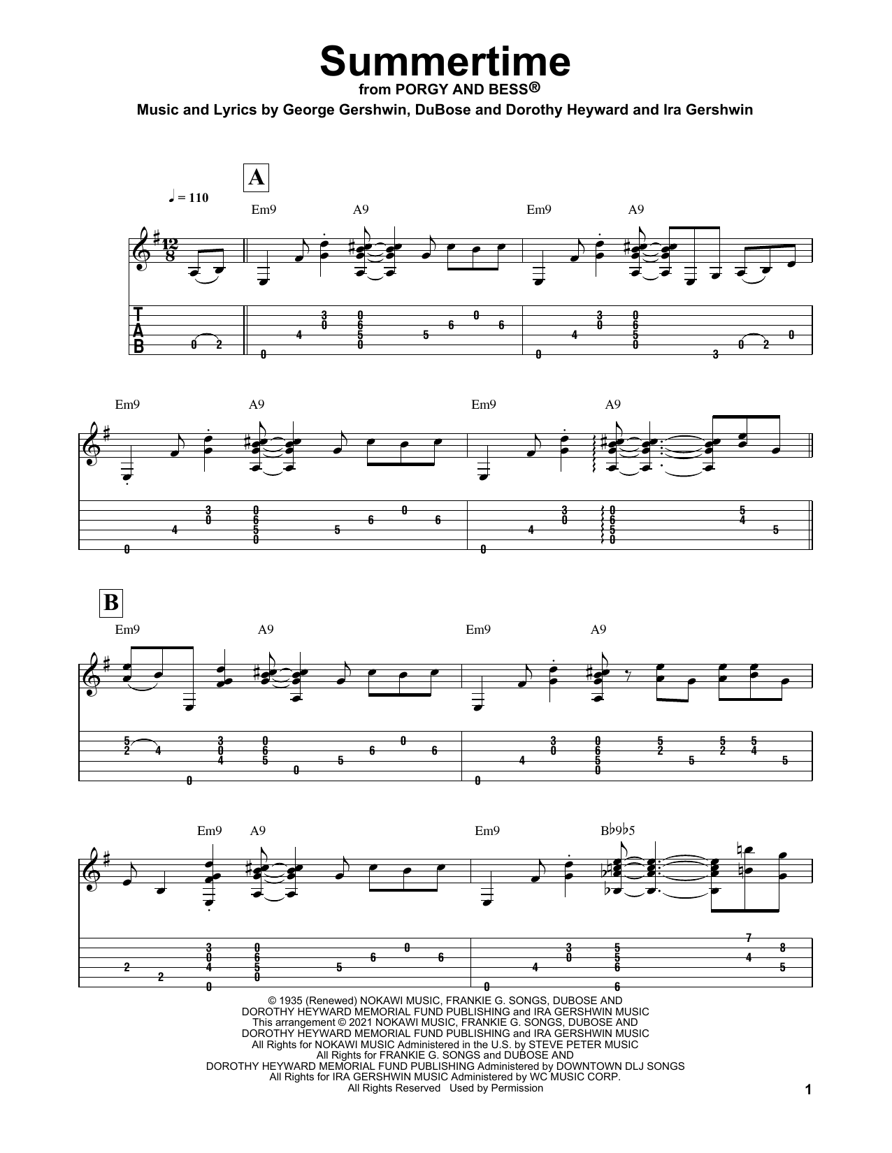 Download George Gershwin Summertime (arr. Matt Otten) Sheet Music and learn how to play Solo Guitar PDF digital score in minutes