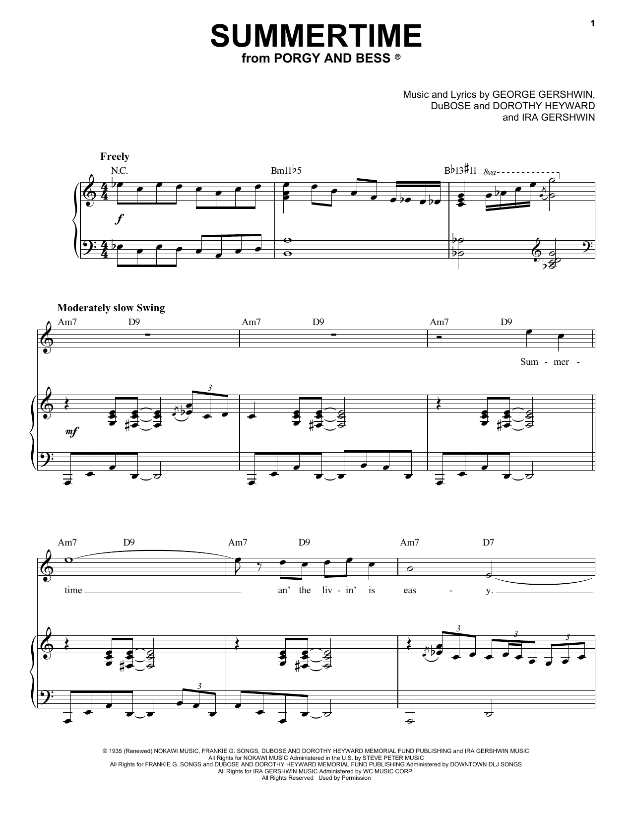 Download George Gershwin Summertime [Jazz version] (arr. Brent Edstrom) Sheet Music and learn how to play Piano & Vocal PDF digital score in minutes