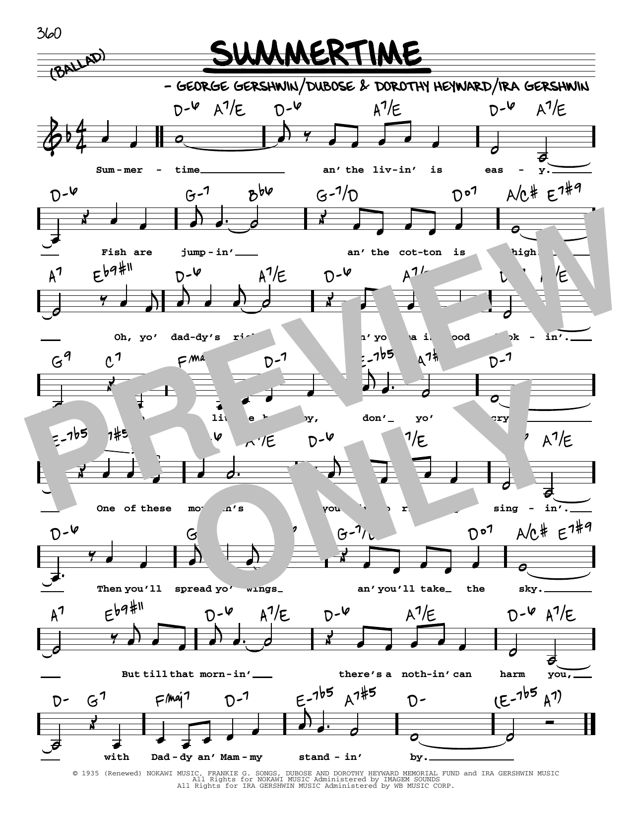 Download George Gershwin Summertime (Low Voice) Sheet Music and learn how to play Real Book – Melody, Lyrics & Chords PDF digital score in minutes