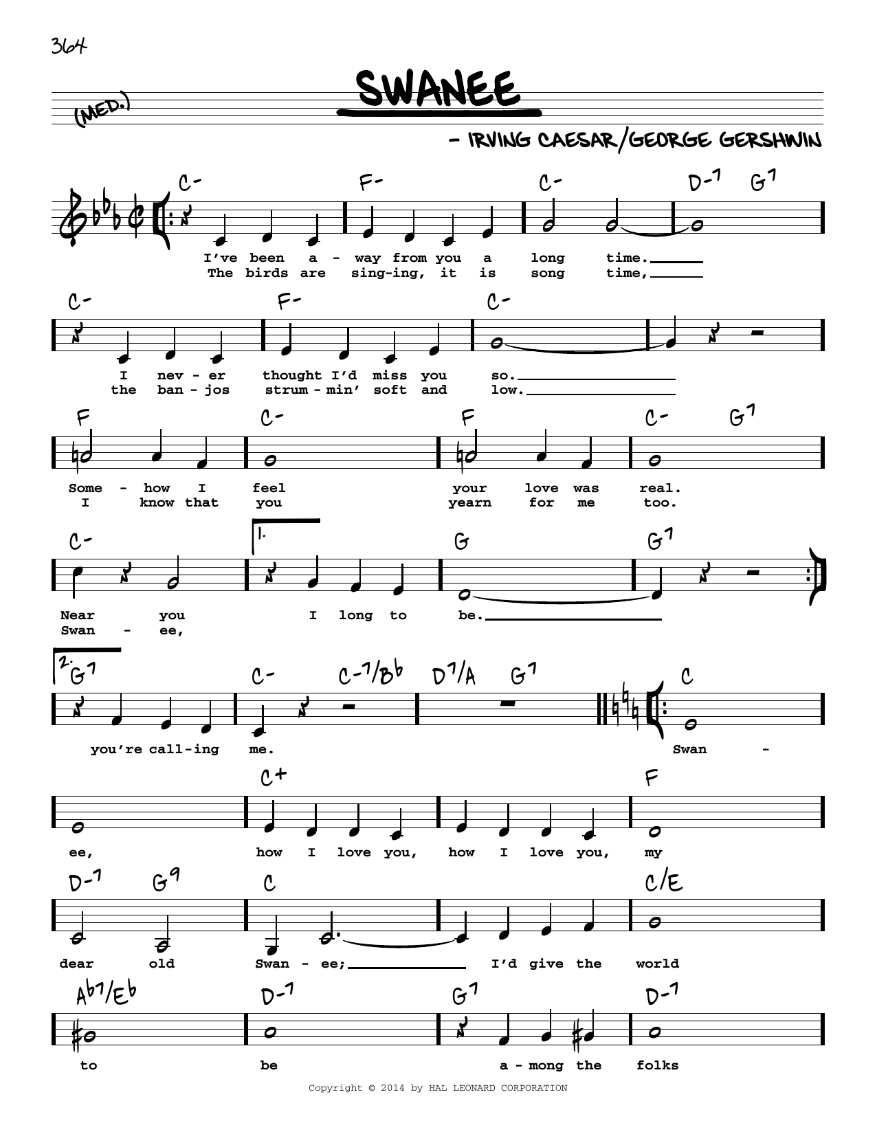 Download George Gershwin Swanee (Low Voice) Sheet Music and learn how to play Real Book – Melody, Lyrics & Chords PDF digital score in minutes