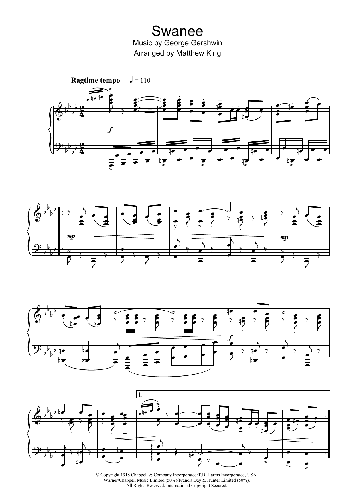 Download George Gershwin Swanee Sheet Music and learn how to play Piano, Vocal & Guitar (Right-Hand Melody) PDF digital score in minutes