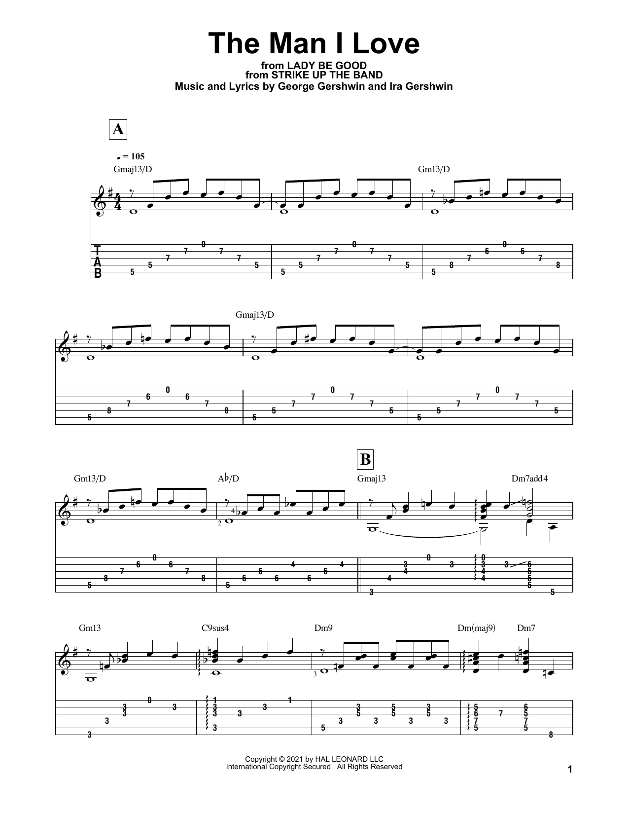 Download George Gershwin The Man I Love (arr. Matt Otten) Sheet Music and learn how to play Solo Guitar PDF digital score in minutes