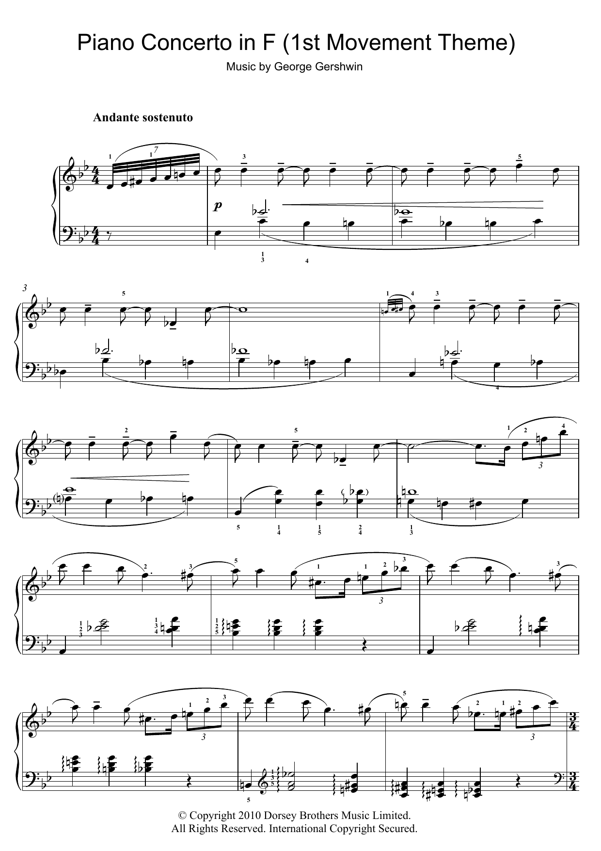 Download George Gershwin Theme from Piano Concerto In F Sheet Music and learn how to play Easy Piano PDF digital score in minutes