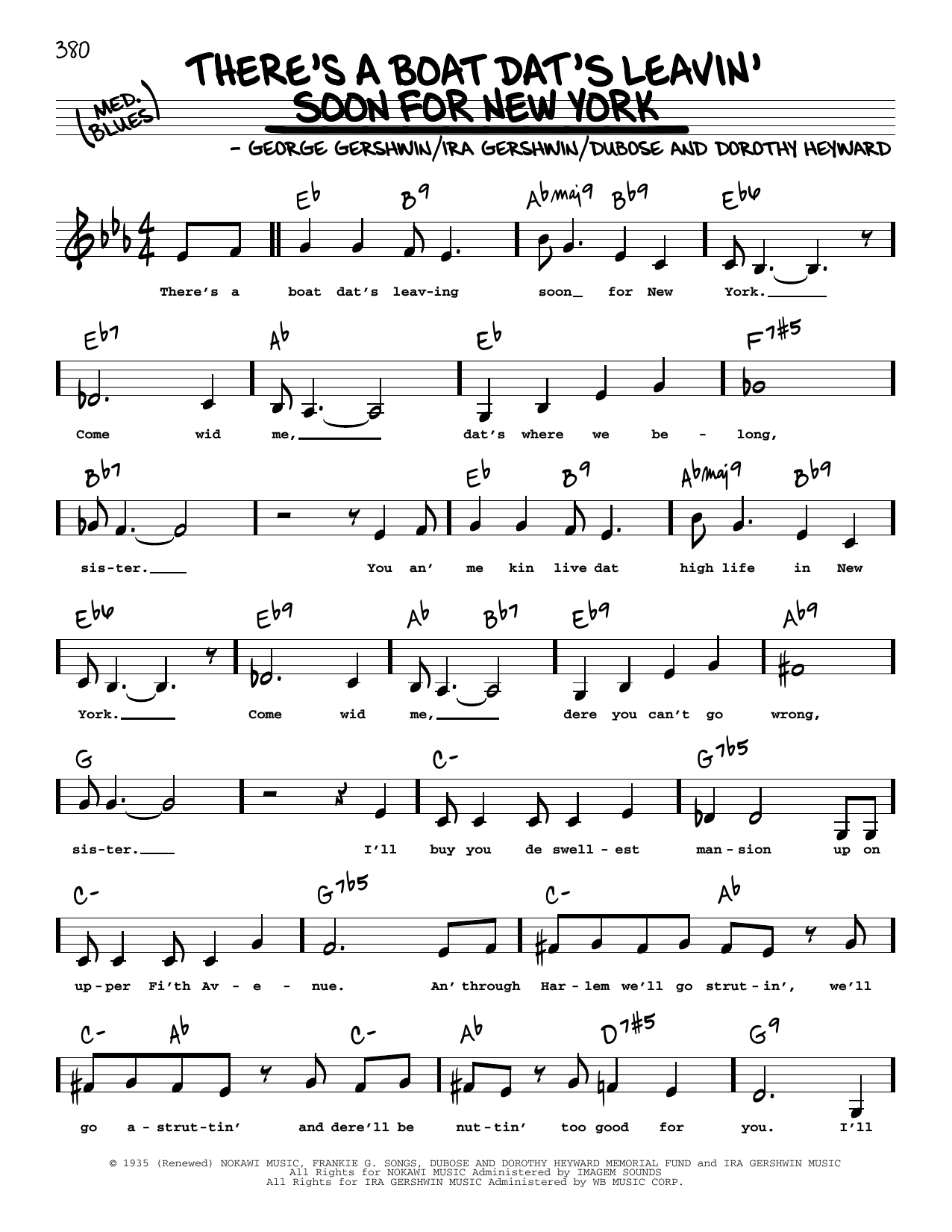 Download George Gershwin There's A Boat Dat's Leavin' Soon For New York (Low Voice) Sheet Music and learn how to play Real Book – Melody, Lyrics & Chords PDF digital score in minutes