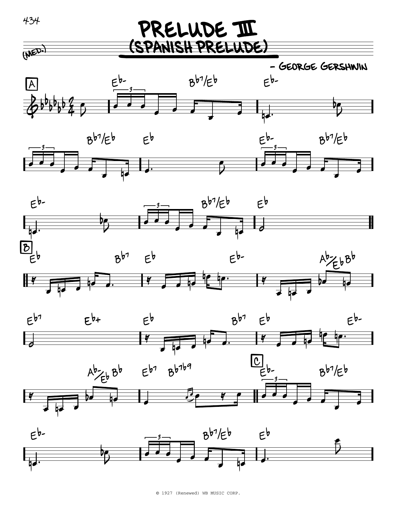 Download George Gershwin Three Preludes Sheet Music and learn how to play Real Book – Melody & Chords PDF digital score in minutes