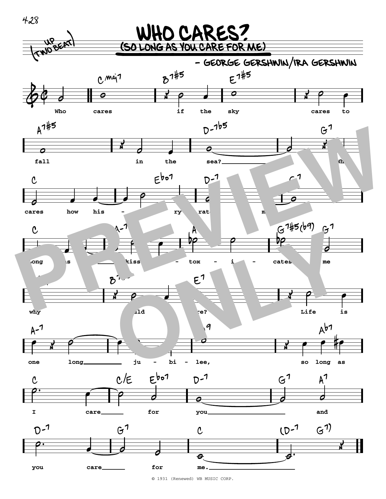 Download George Gershwin Who Cares? (So Long As You Care For Me) (High Voice) Sheet Music and learn how to play Real Book – Melody, Lyrics & Chords PDF digital score in minutes