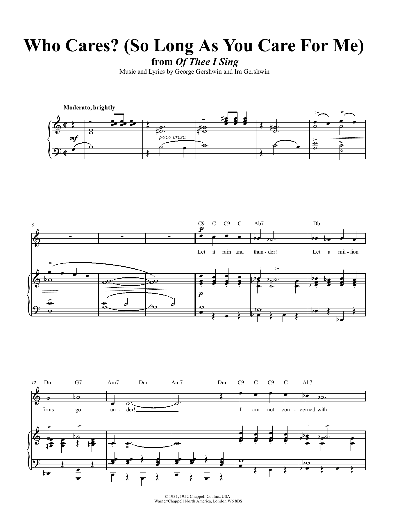 Download George Gershwin Who Cares? (So Long As You Care For Me) Sheet Music and learn how to play Piano, Vocal & Guitar (Right-Hand Melody) PDF digital score in minutes
