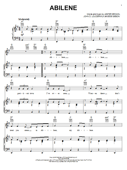 Download George Hamilton IV Abilene Sheet Music and learn how to play Lyrics & Piano Chords PDF digital score in minutes