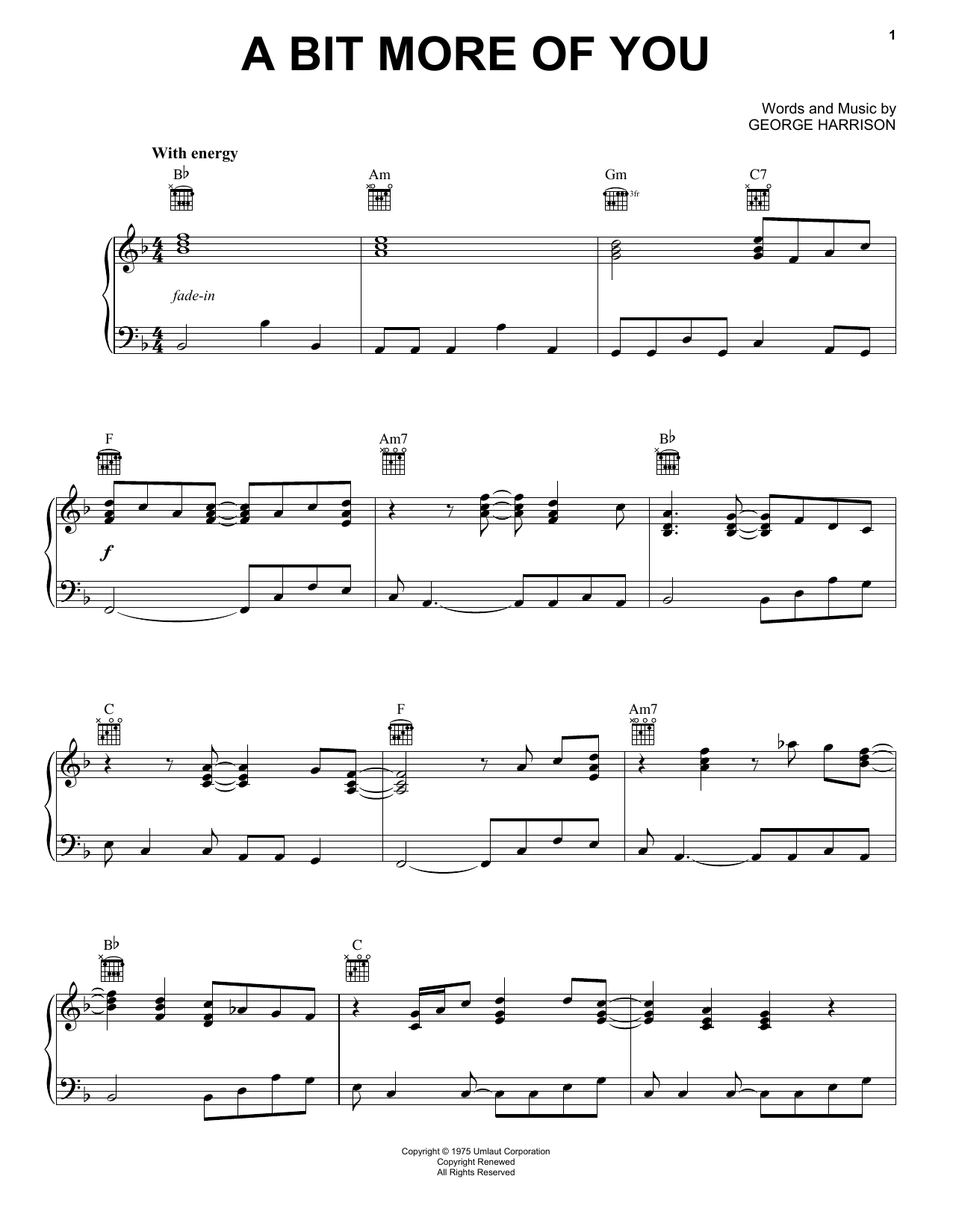 Download George Harrison A Bit More Of You Sheet Music and learn how to play Piano PDF digital score in minutes