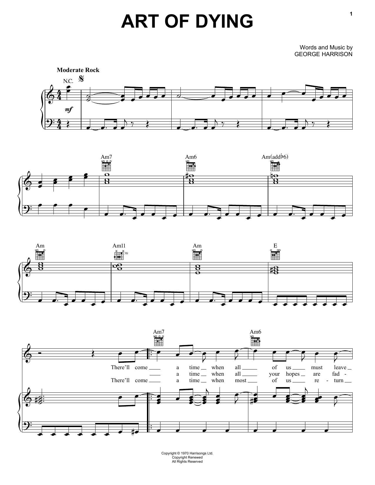 Download George Harrison Art Of Dying Sheet Music and learn how to play Piano, Vocal & Guitar (Right-Hand Melody) PDF digital score in minutes