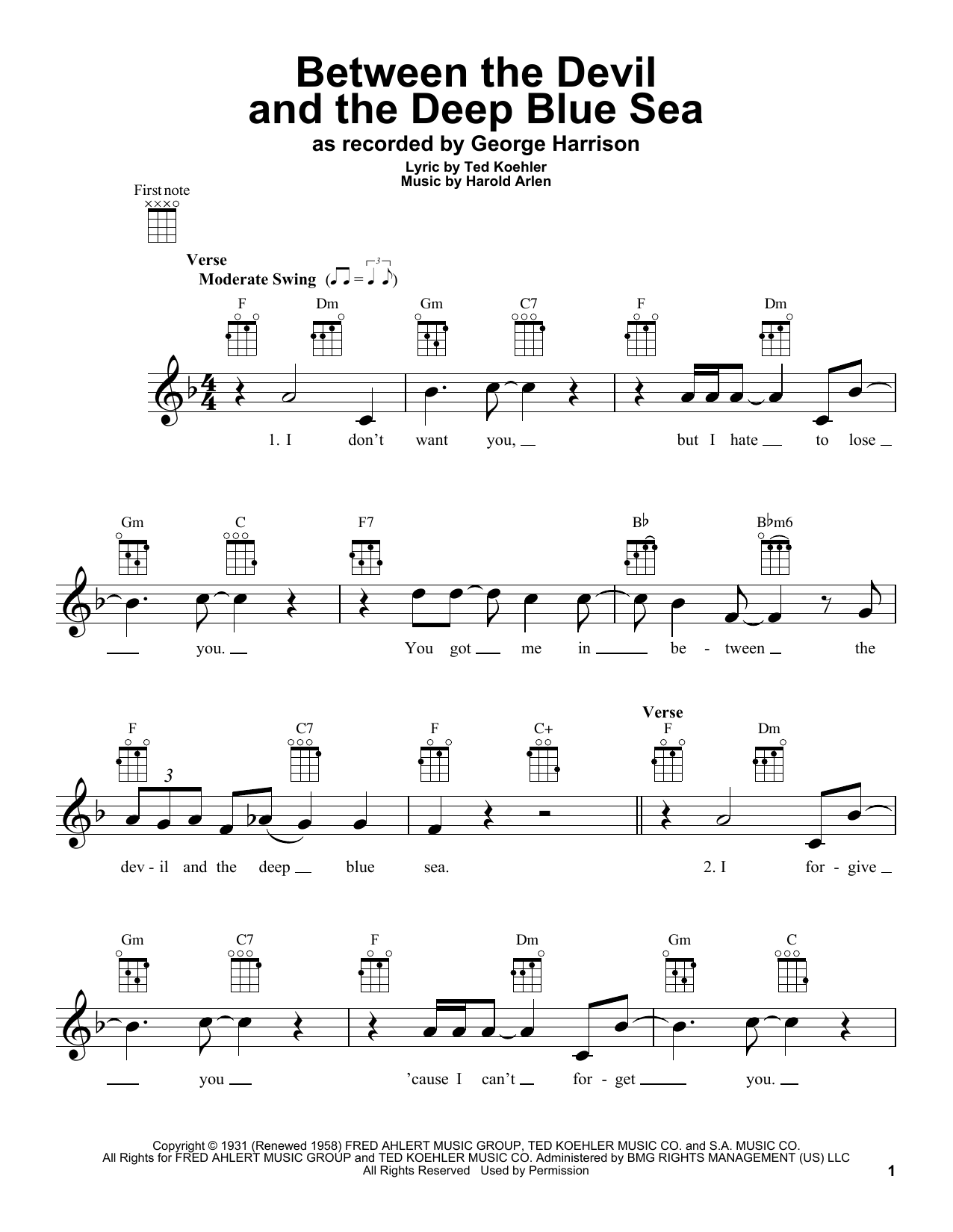 Download George Harrison Between The Devil And The Deep Blue Sea Sheet Music and learn how to play Ukulele PDF digital score in minutes
