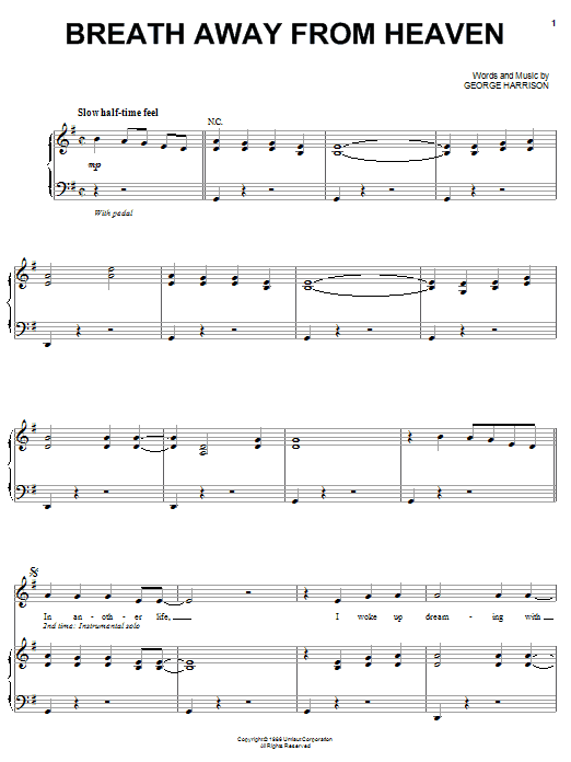 Download George Harrison Breath Away From Heaven Sheet Music and learn how to play Piano, Vocal & Guitar (Right-Hand Melody) PDF digital score in minutes