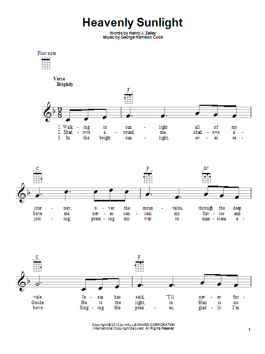 Download George Harrison Cook Heavenly Sunlight Sheet Music and learn how to play Lyrics & Piano Chords PDF digital score in minutes