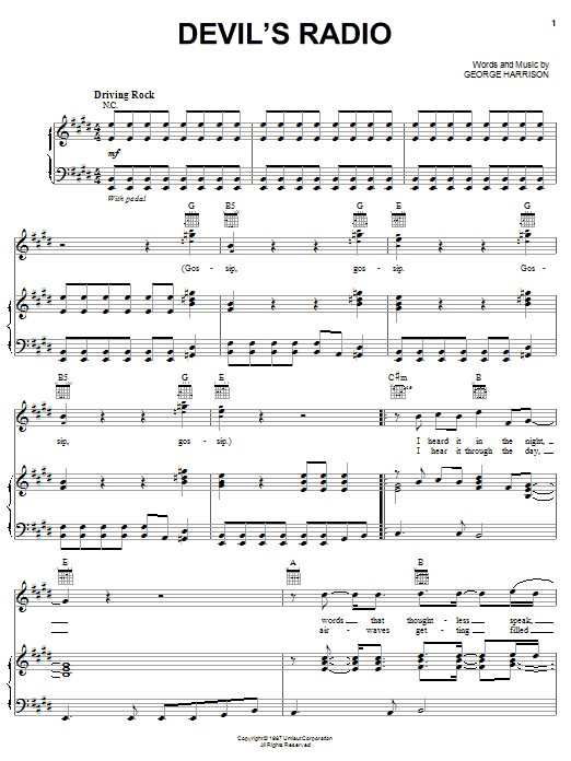 Download George Harrison Devil's Radio Sheet Music and learn how to play Piano, Vocal & Guitar (Right-Hand Melody) PDF digital score in minutes