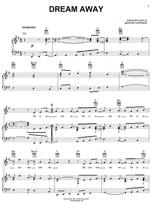 Download George Harrison Dream Away Sheet Music and learn how to play Piano, Vocal & Guitar (Right-Hand Melody) PDF digital score in minutes