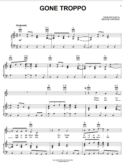 Download George Harrison Gone Troppo Sheet Music and learn how to play Piano, Vocal & Guitar (Right-Hand Melody) PDF digital score in minutes