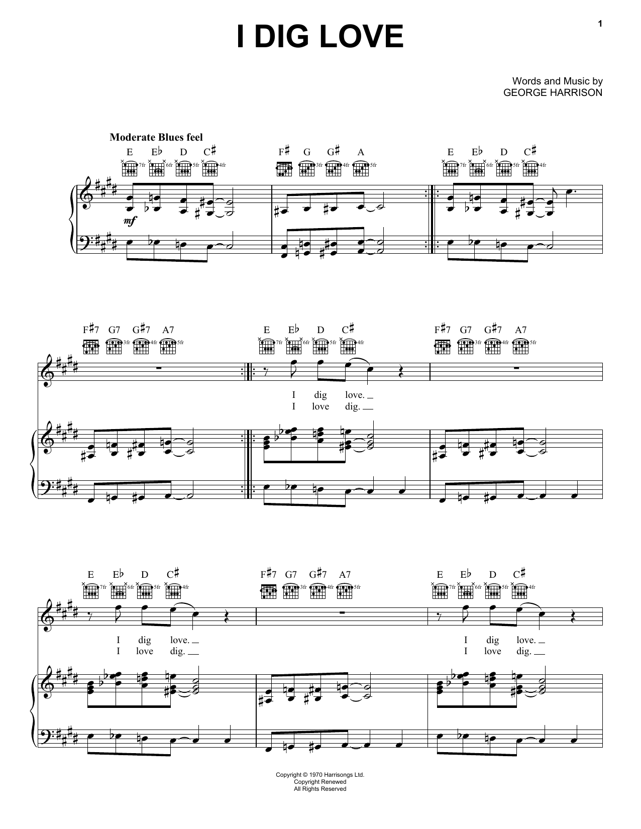 Download George Harrison I Dig Love Sheet Music and learn how to play Piano, Vocal & Guitar (Right-Hand Melody) PDF digital score in minutes