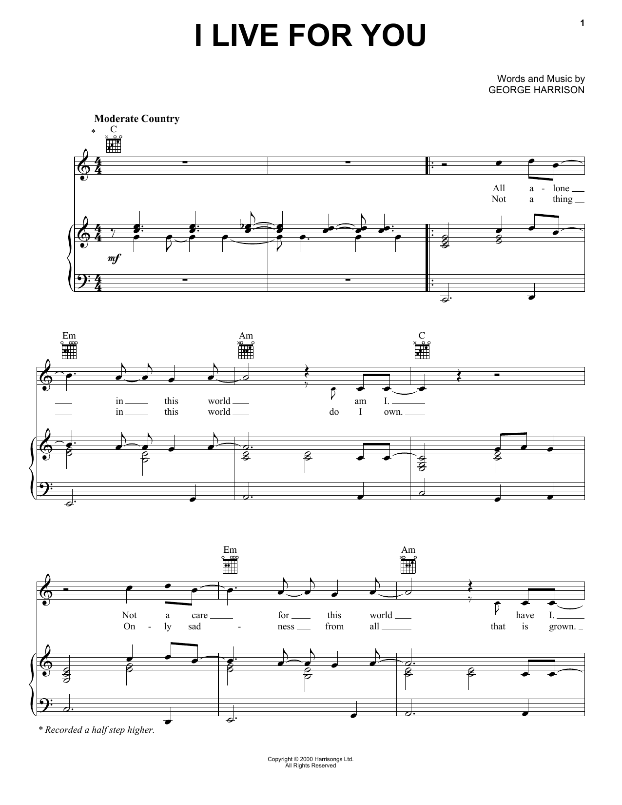 Download George Harrison I Live For You Sheet Music and learn how to play Lyrics & Chords PDF digital score in minutes