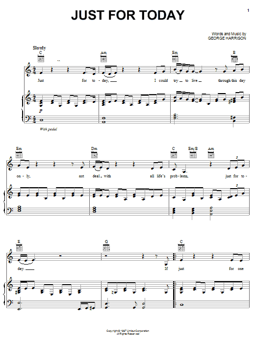 Download George Harrison Just For Today Sheet Music and learn how to play Piano, Vocal & Guitar (Right-Hand Melody) PDF digital score in minutes