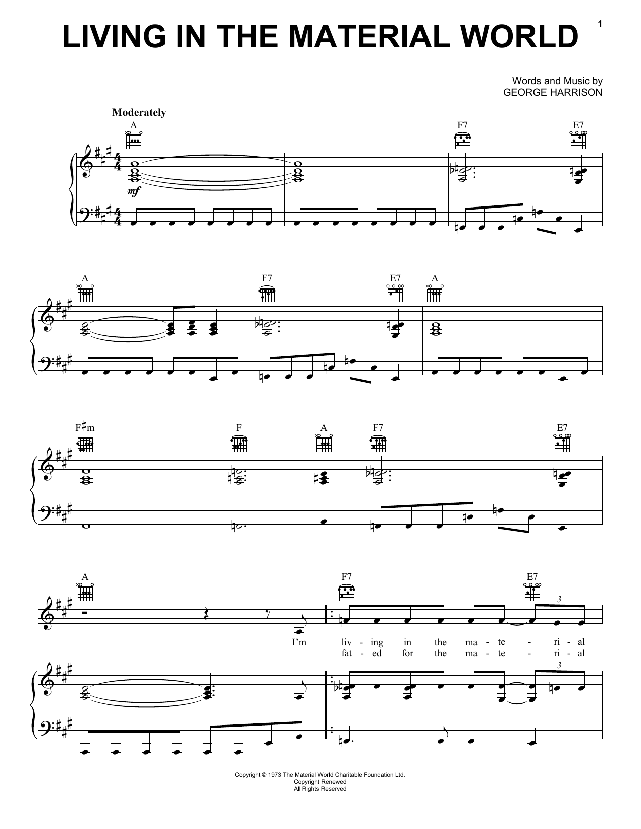 Download George Harrison Living In The Material World Sheet Music and learn how to play Piano, Vocal & Guitar (Right-Hand Melody) PDF digital score in minutes