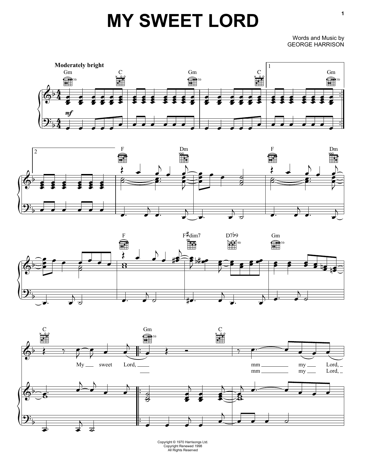 Download George Harrison My Sweet Lord Sheet Music and learn how to play Keyboard PDF digital score in minutes