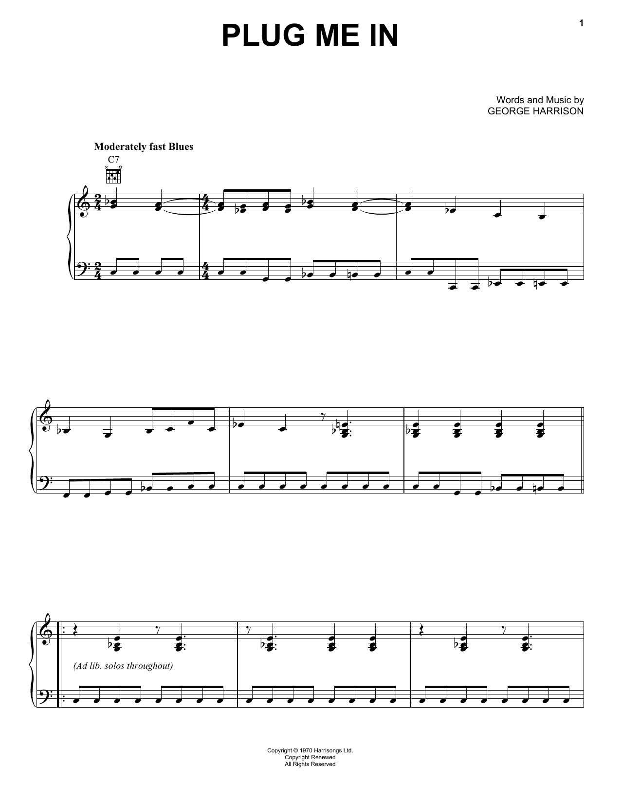 Download George Harrison Plug Me In Sheet Music and learn how to play Piano PDF digital score in minutes