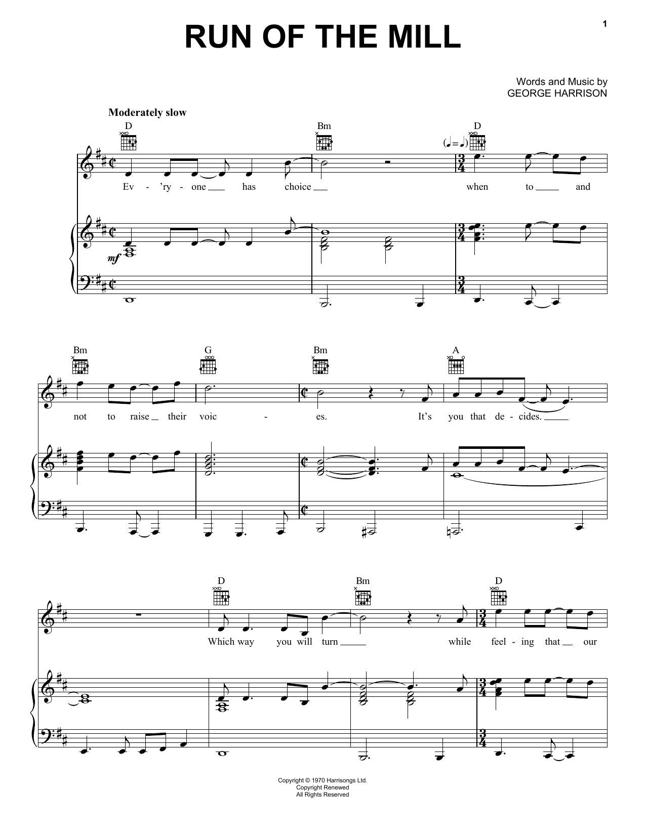 Download George Harrison Run Of The Mill Sheet Music and learn how to play Piano, Vocal & Guitar (Right-Hand Melody) PDF digital score in minutes