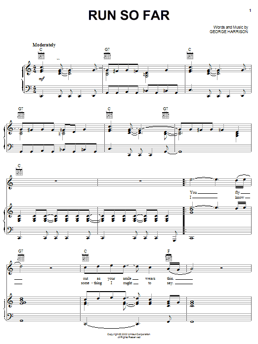 Download George Harrison Run So Far Sheet Music and learn how to play Piano, Vocal & Guitar (Right-Hand Melody) PDF digital score in minutes