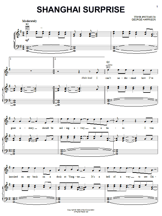 Download George Harrison Shanghai Surprise Sheet Music and learn how to play Piano, Vocal & Guitar (Right-Hand Melody) PDF digital score in minutes