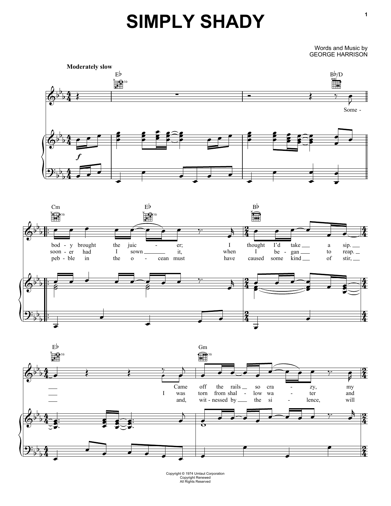 Download George Harrison Simply Shady Sheet Music and learn how to play Piano, Vocal & Guitar (Right-Hand Melody) PDF digital score in minutes
