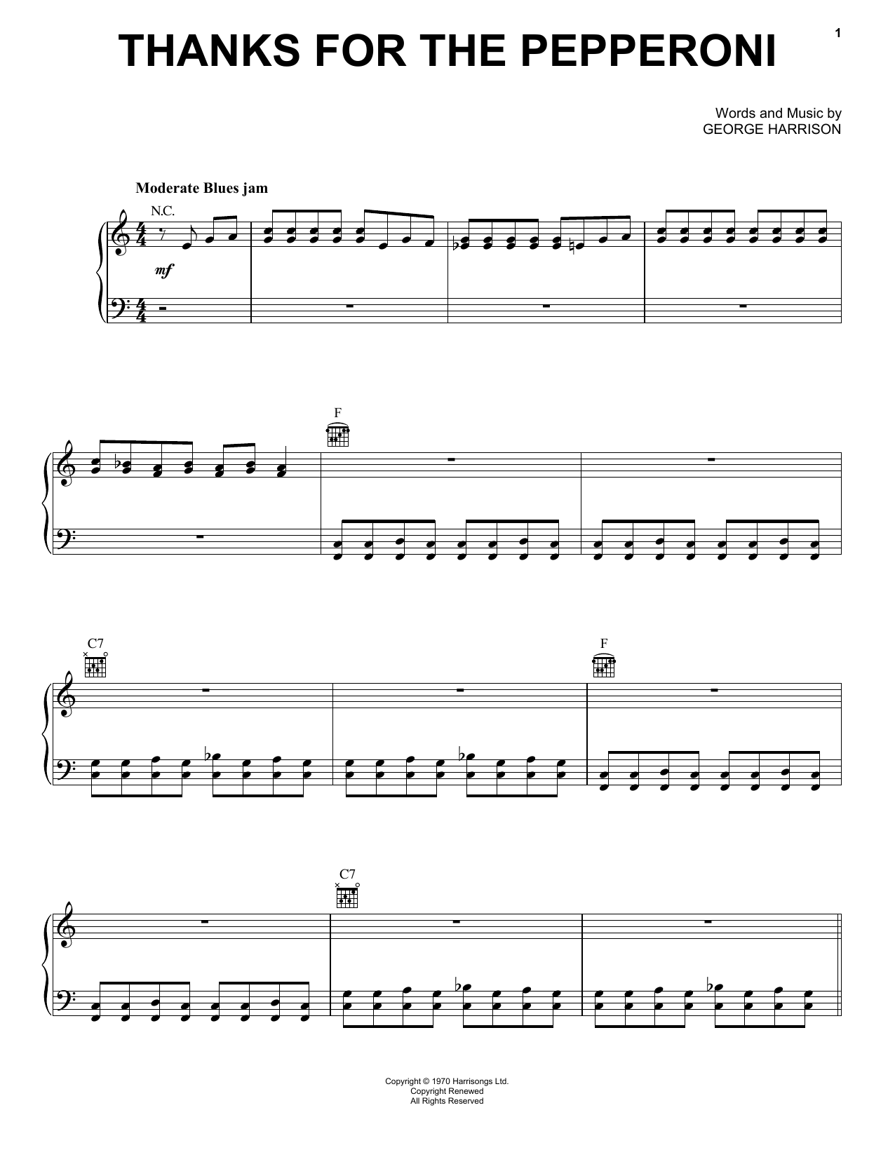 Download George Harrison Thanks For The Pepperoni Sheet Music and learn how to play Piano PDF digital score in minutes
