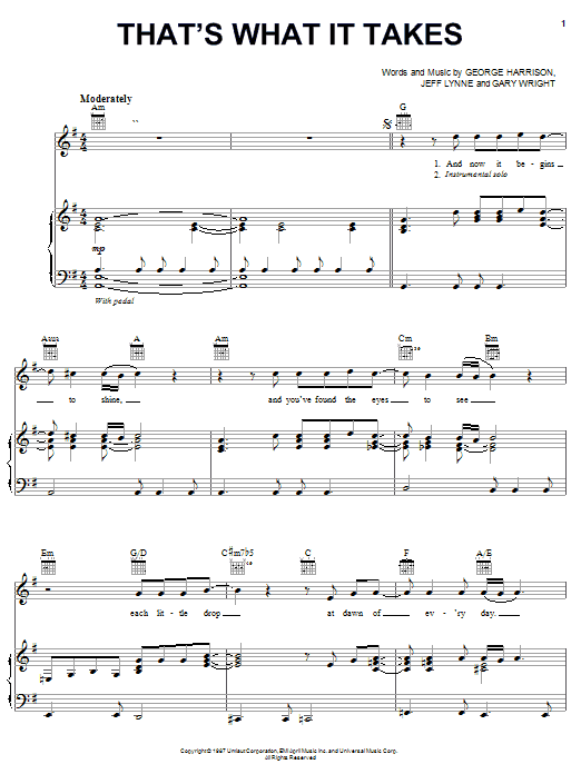 Download George Harrison That's What It Takes Sheet Music and learn how to play Piano, Vocal & Guitar (Right-Hand Melody) PDF digital score in minutes