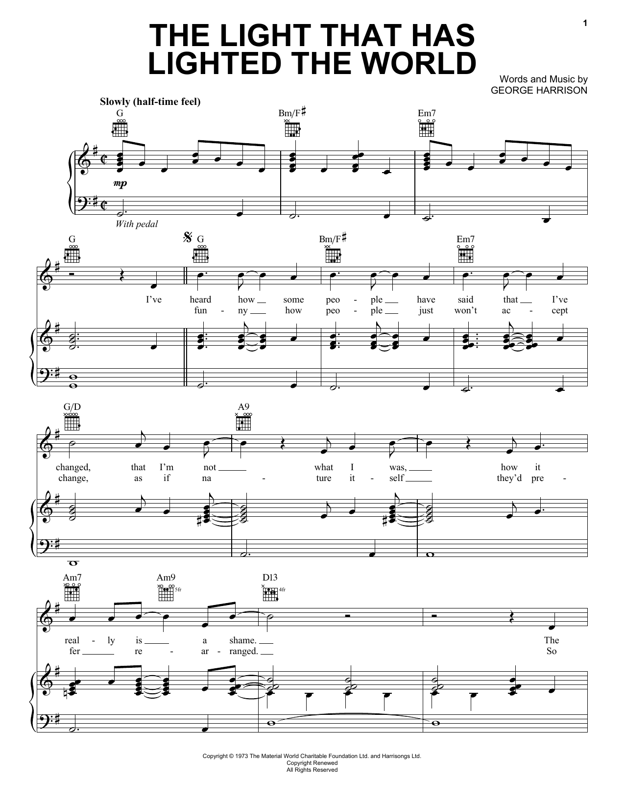 Download George Harrison The Light That Has Lighted The World Sheet Music and learn how to play Piano, Vocal & Guitar (Right-Hand Melody) PDF digital score in minutes