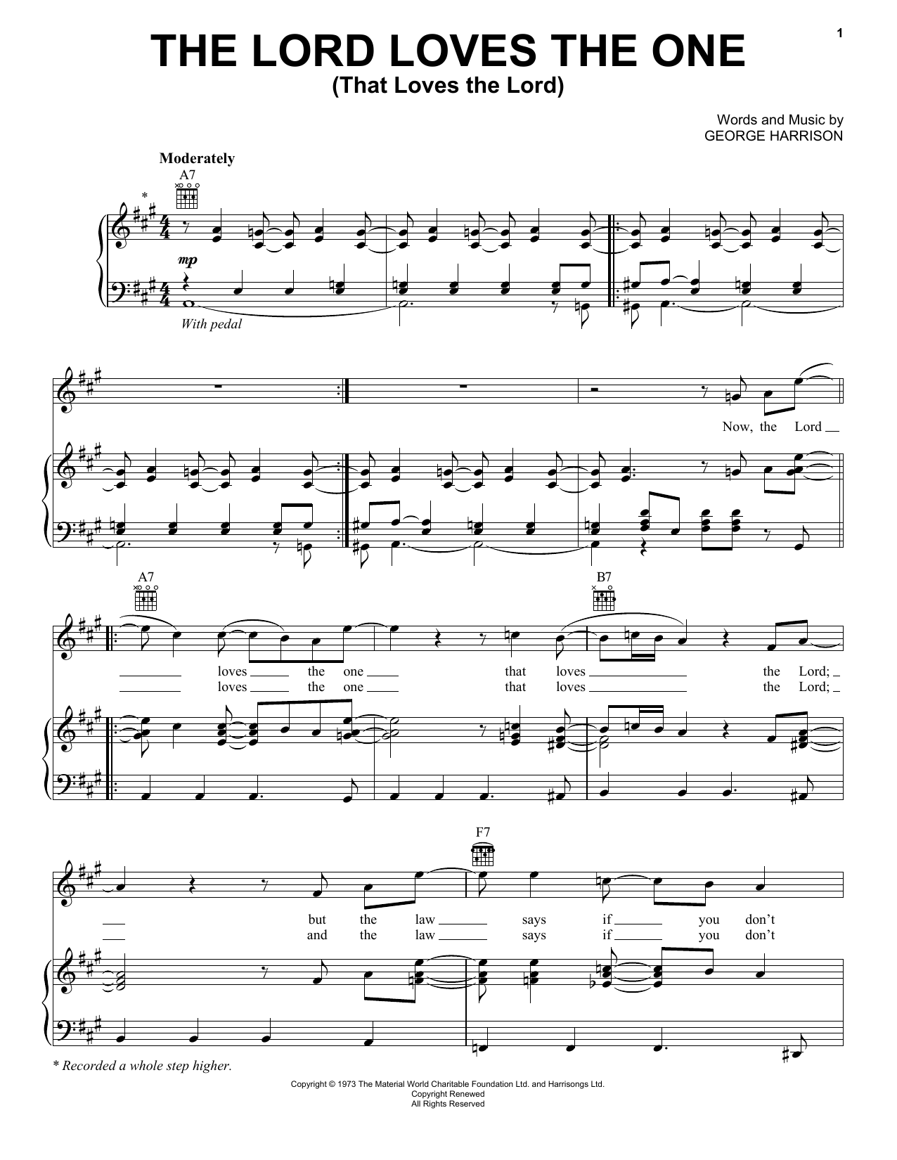 Download George Harrison The Lord Loves The One (That Loves The Lord) Sheet Music and learn how to play Piano, Vocal & Guitar (Right-Hand Melody) PDF digital score in minutes