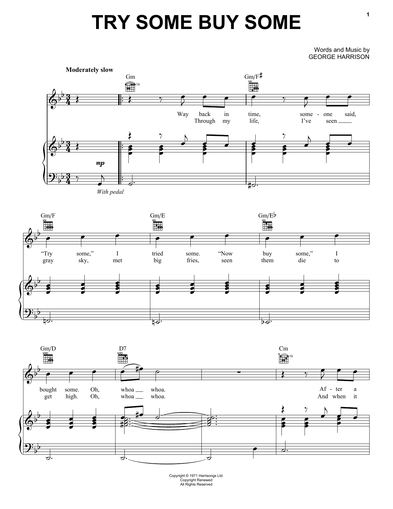 Download George Harrison Try Some Buy Some Sheet Music and learn how to play Piano, Vocal & Guitar (Right-Hand Melody) PDF digital score in minutes