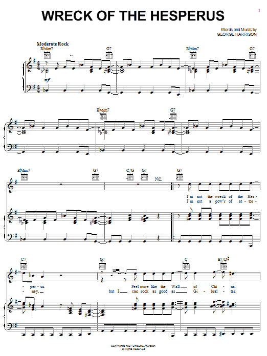 Download George Harrison Wreck Of The Hesperus Sheet Music and learn how to play Piano, Vocal & Guitar (Right-Hand Melody) PDF digital score in minutes