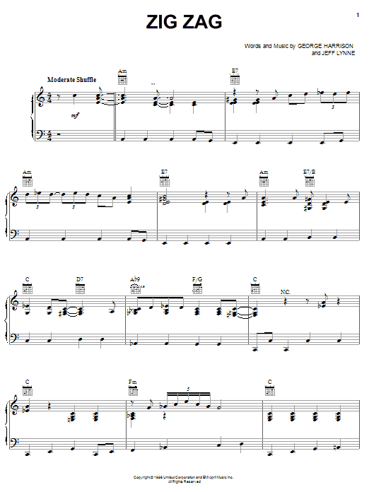 Download George Harrison Zig Zag Sheet Music and learn how to play Piano, Vocal & Guitar (Right-Hand Melody) PDF digital score in minutes